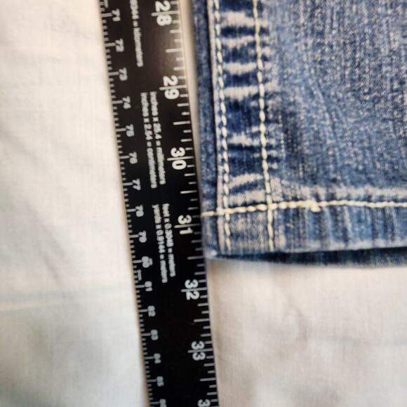 Vintage Y2K Revolt Embellished Faded Hippie Jeans Womens 14 Flare Wide Leg - Picture 3 of 9